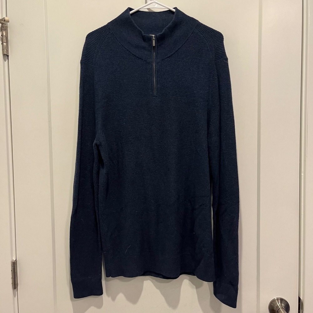Nordstrom Mens Navy Blue Cotton Cashmere Quarter Zip Pullover Sweater Size M